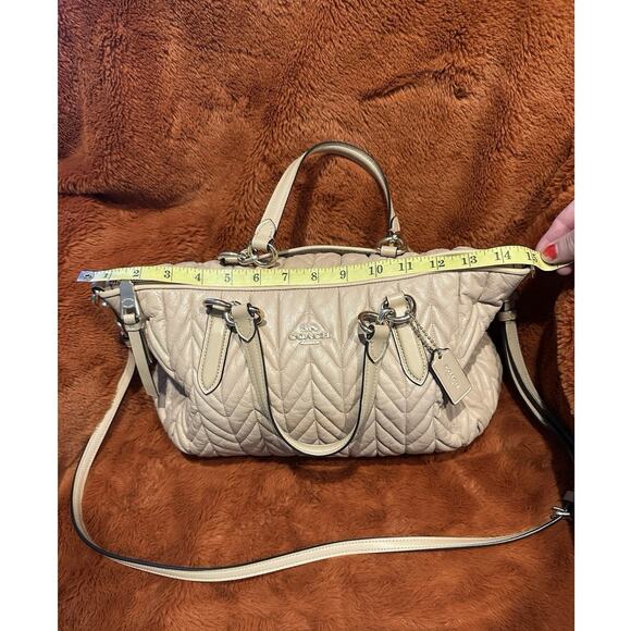 COACH Ally Leather Quilted Beige Satchel shoulder Handbag Purse Luxury Neutral ￼ - Picture 4 of 11
